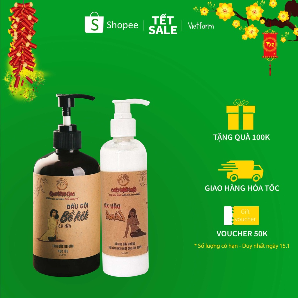 COMBO DẦU GỘI XẢ TỰ NHIÊN GIÚP TÓC MỀM MƯỢT, DẦY DÀI, CHẮC KHỎE SPA QUÊ MỘT CỤC