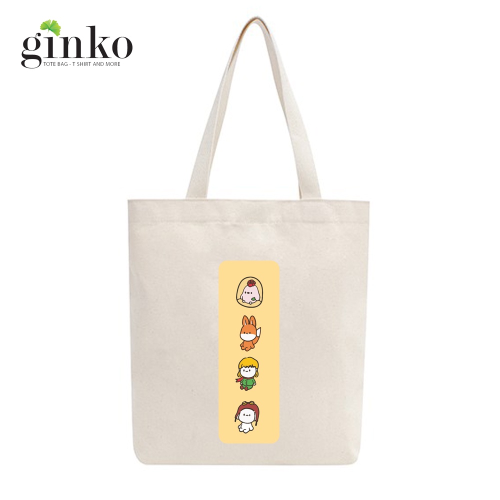 Túi Vải Tote GINKO Kiểu Basic Dây Kéo In Hình Cartoon G167
