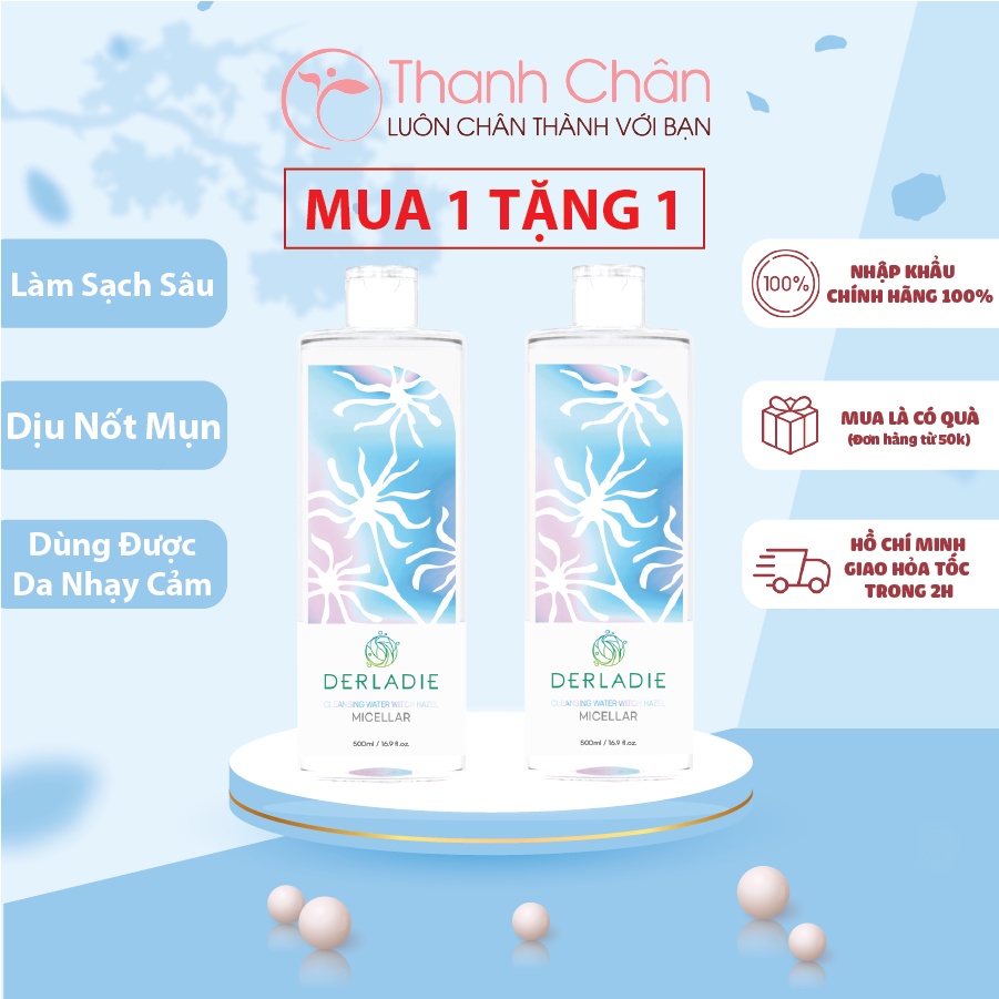 Nước Tẩy Trang Derladie Cleansing Water Witch Hazel 500ml và 1000ml