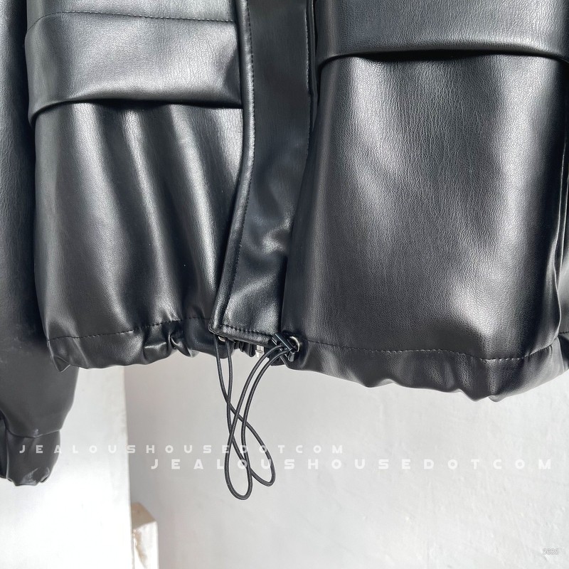 Áo khoác da, áo khoác cổ đức tay bo có dây rút gấu Pool 5635 | BigBuy360 - bigbuy360.vn