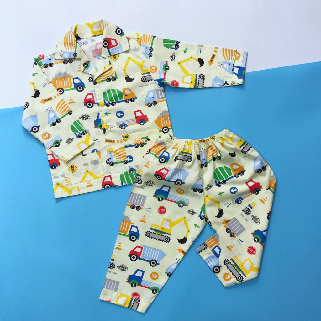 Pijama cho bé Thô cotton mềm mịn hút mồ hôi - Ô tô vàng 10-20kg