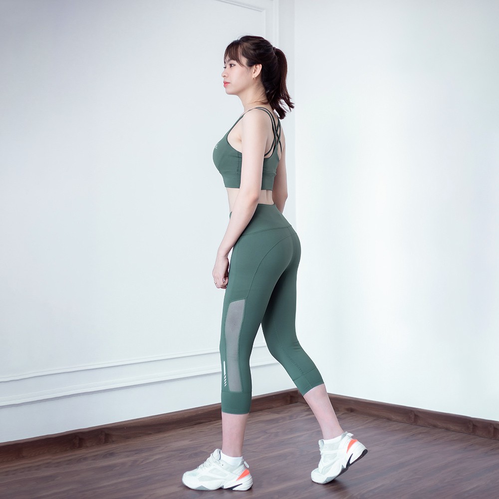 Bộ thể thao New Trendy 2021 cao cấp, thiết kế hiện đại tập gym, yoga (Gen Lửng phối lưới GLL02 - Bra Gladimax TN22)