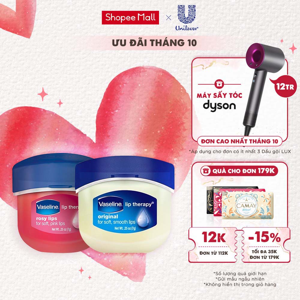 Bộ 2 sáp dưỡng môi Vaseline dạng hũ 7g: Hồng Xinh và Mềm Mịn (7gx2)
