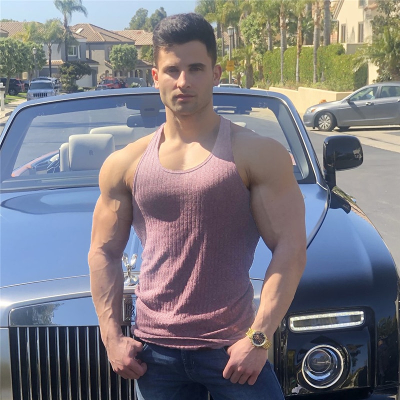 Men's Solid O Neck Sleeveless T Shirt Fitness Slim Fit Sports Strips Tank Top Male Fashion Singlets Summer Knitted Gym Clothing