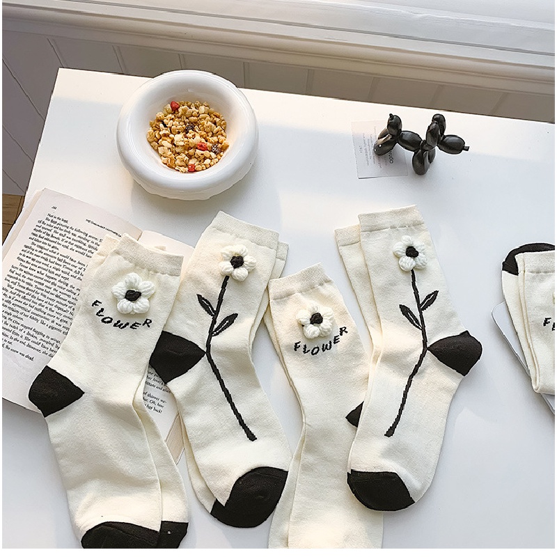 Vớ Cotton Cổ Trung Họa Tiết Hoa Sơn Trà Phong Cách Mới Cho Nữ