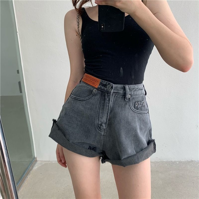 Quần Short Denim Lưng Cao Ống Rộng Thời Trang Hàn Quốc