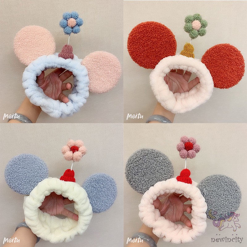 Băng Đô Cài Tóc Đính Hoa Và Tai Cừu Kiểu Hàn Quốc Xinh Xắn Cho Nữ