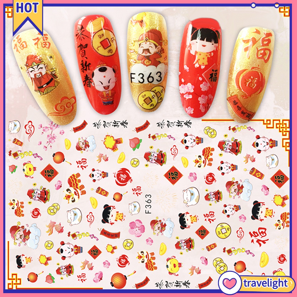 Giấy decal dán móng tay chúc mừng năm mới phong cách Trung Hoa