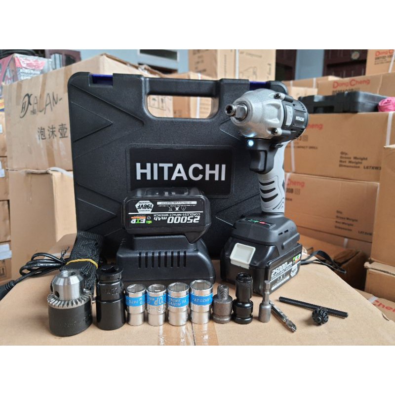 Máy Siết Bulong Hitachi 198V Không Chổi Than-Pin 10 Cell-Tặng Bộ Phụ Kiện-Đầu 2 Trong 1