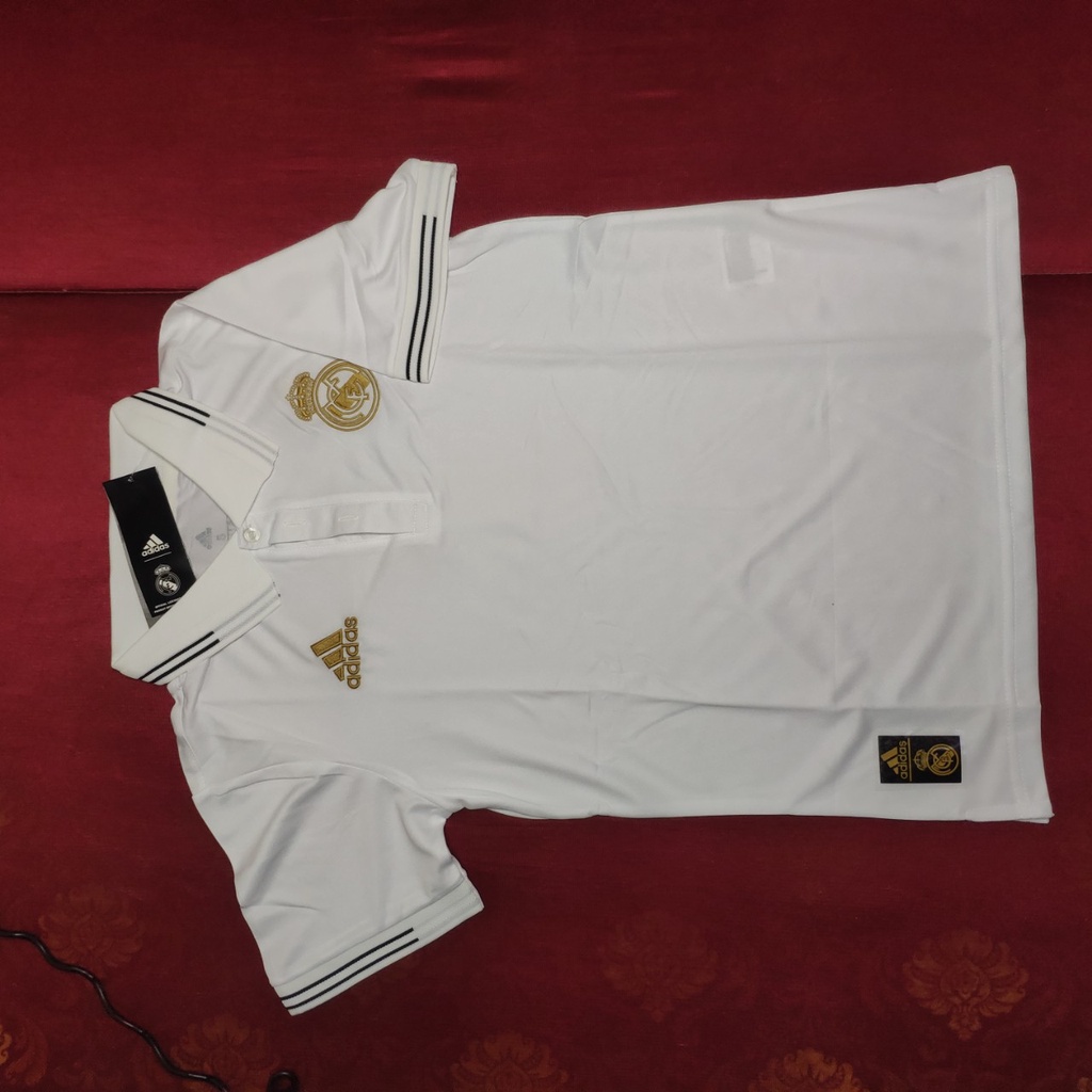 Áo Thể Thao Polo Có Cổ Đồ Di Chuyển CLB Real Madrid Màu Trắng Logo Thêu