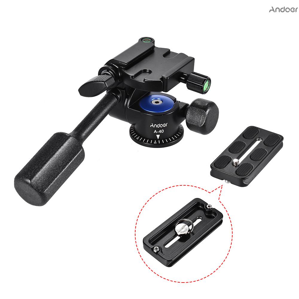 ✧ Andoer A-40 3 Way Camera Video Head Aluminum Alloy 360° Panoramic Photographic Damping Head for Canon Nikon Sony for Tripod Monopod Slider Max. Load 5kg/11Lbs