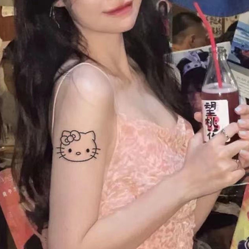 Hình Xăm Dán Tạm Thời Chống Thấm Nước Hình Mèo Hello Kitty Dễ Thương