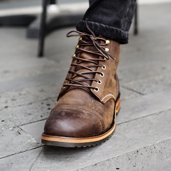 Giày boot nam cao cổ màu nâu REDWING FRYE, giày da thật cổ điển TONKIN