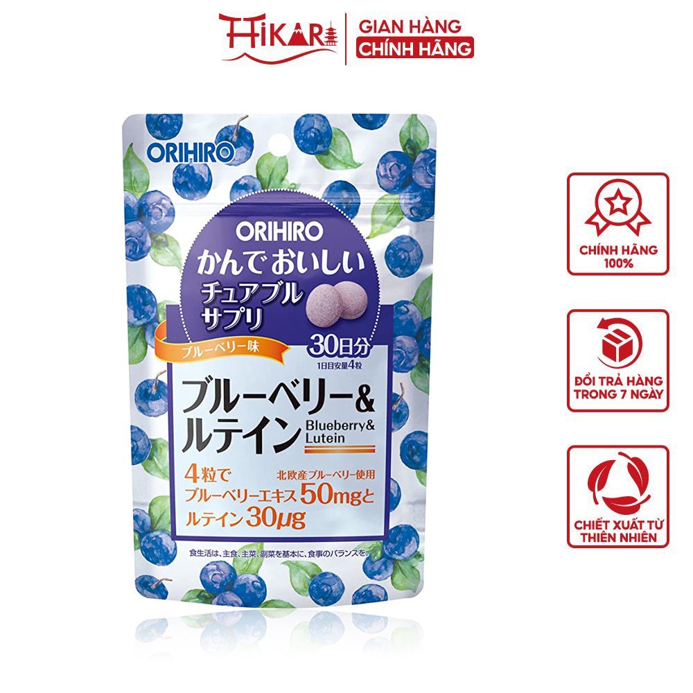 Viên uống bổ mắt việt quất cho trẻ em Orihiro Lutein và Blueberry chống thoái hóa điểm vàng, cải thiện thị lực 120 viên