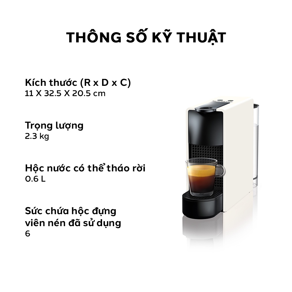 [Mã ELHADEV giảm 4% đơn 300K] Bộ máy pha cà phê Nespresso Essenza Mini - Trắng &amp; máy đánh sữa Aeroccino 3