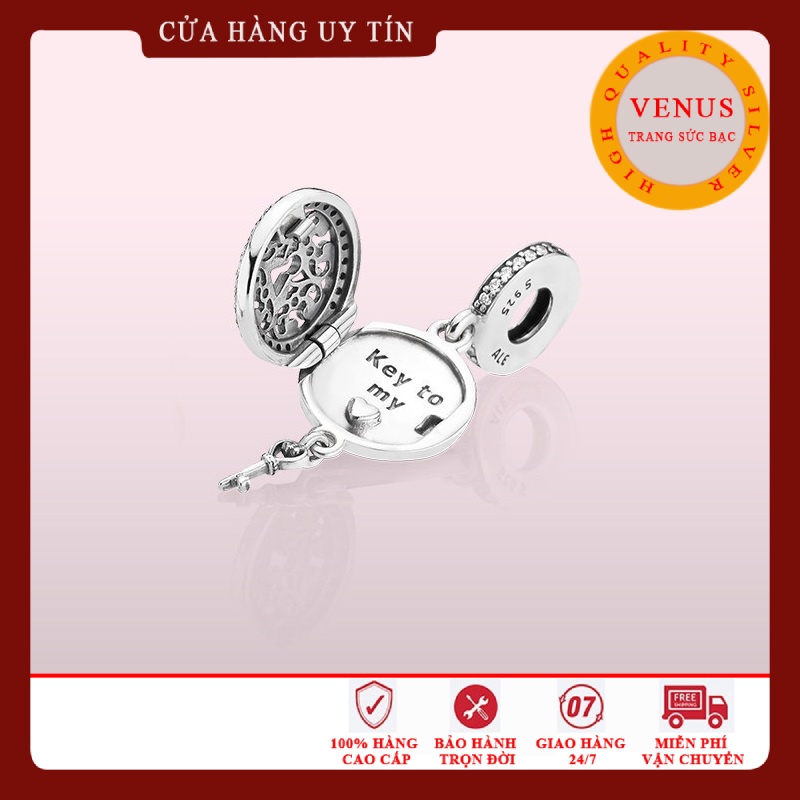 Charm ổ khóa dạng Vintage- Bạc 925 cao cấp- Trang sức bạc VENUS