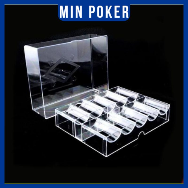 Hộp khay mica sức chứa 200 chip Poker cao cấp có nắp đậy