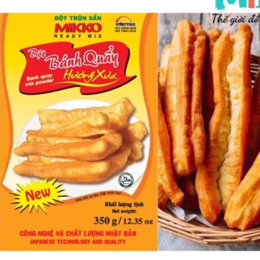 Bột Bánh Quẩy 350g.Bột Trộn Sẵn Mikko Hương Xưa.Bánh nở phồng to,Da Bánh Giòn.Bên Trong Hơi Dai.Ít Ngấm Dầu.Màu Vàng