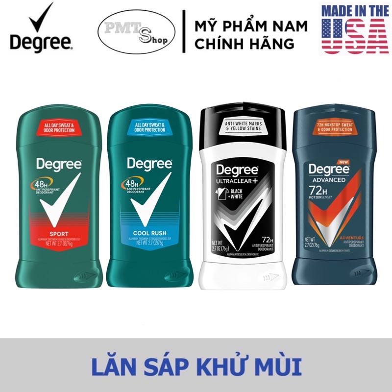 Lăn sáp khử mùi nam Degree men 85g Black & White, Cool Rush , Sport , Adventure 76g - M
