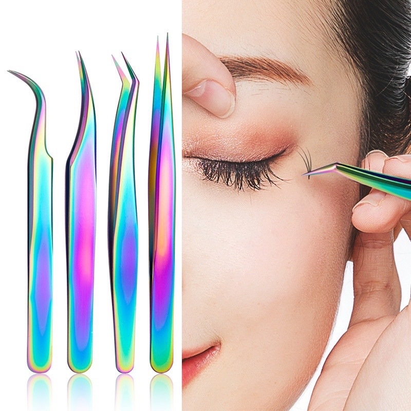Nhíp nối mi clasic 7 màu phủ nhám nano- nhíp cong bao da- dụng cụ nối mi mr tuấn