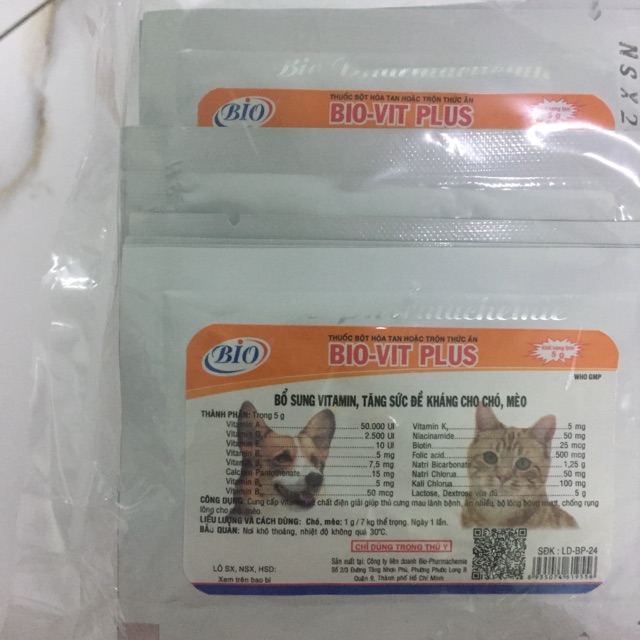 Vitamin tăng sức đề kháng cho chó mèo Bio- Vit Plus gói 5G