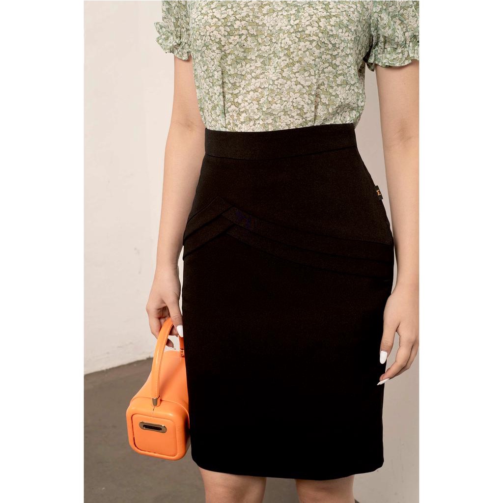 Chân váy bút chì, xếp nếp tà trước MMOutfit M-JU061221130
