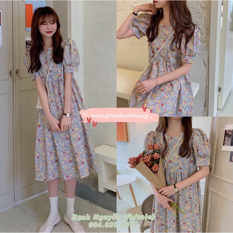 Váy babydoll chất thô quảng châu, váy hoa Ulzzang cực xinh - Xưởng May Hạnh Hồng | BigBuy360 - bigbuy360.vn