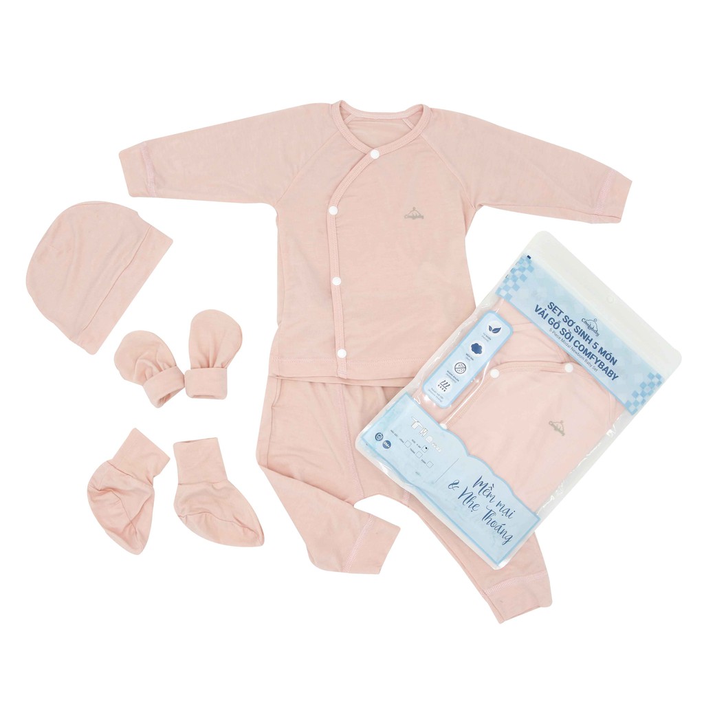 Quần áo sơ sinh 5 món newborn cài cúc dài tay (quần, áo, mũ, bao tay, bao chân) mềm mại thoáng khí vải modal Comfybaby