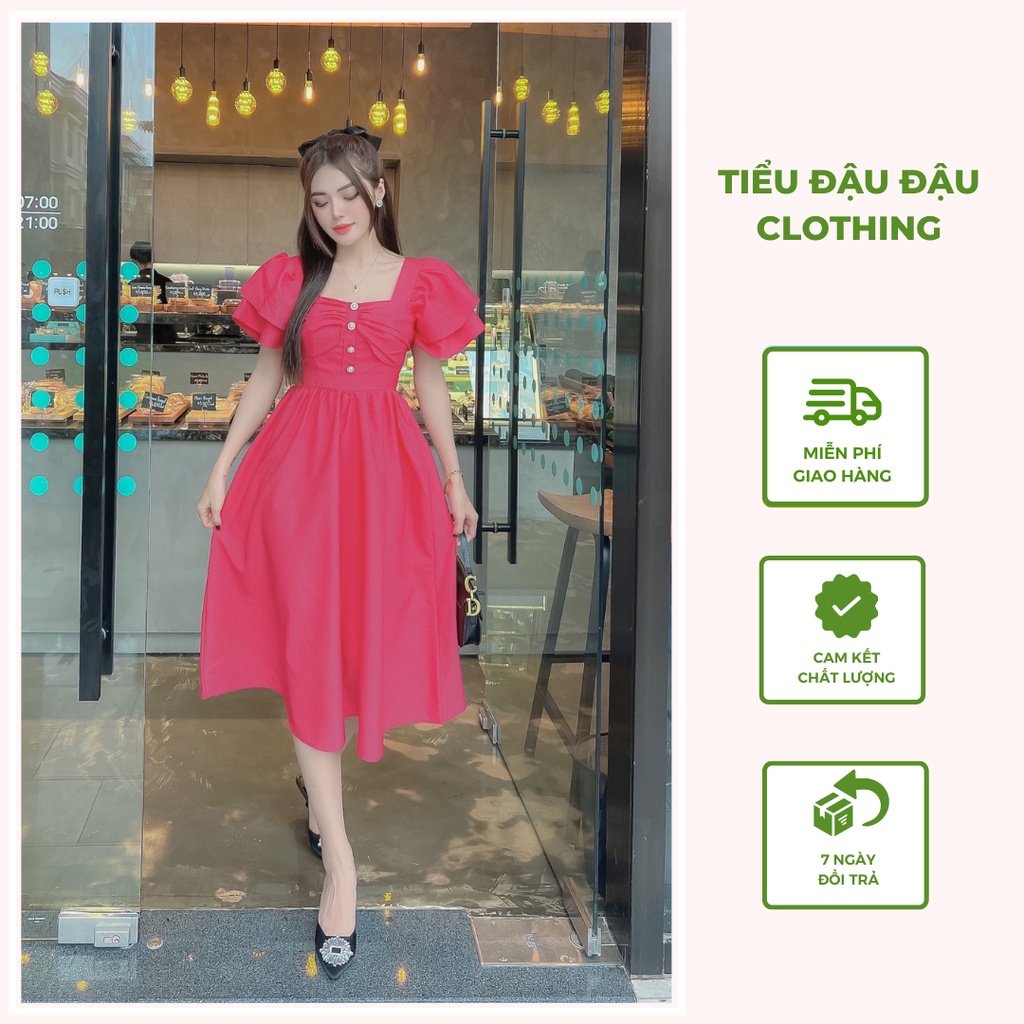 Đầm nhún ngực đính ngọc trai 3 màu cực xinh sang