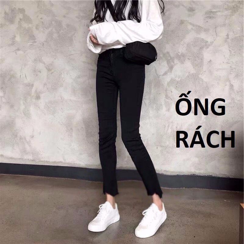 Quần jean nữ DÀI ĐEN KHOÉT RÁCH TUA LAI ( SIZE 26-34 ) MKK3