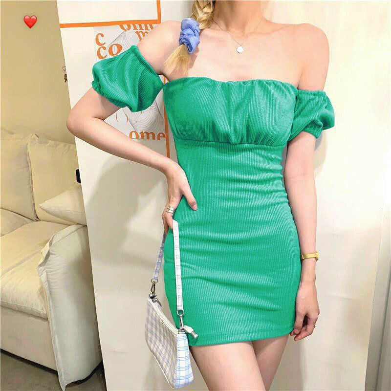 Đầm ôm body tay ngắn rớt vai nữ tính