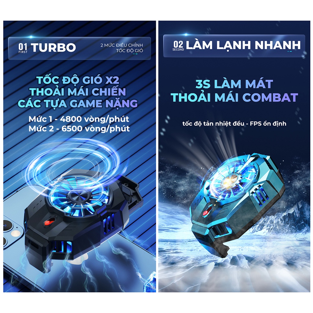 Quạt tản nhiệt điện thoại sò lạnh BER IRON SHIELD chơi game X20 - Nâng cao tuổi thọ pin - Giảm nhiệt 3s