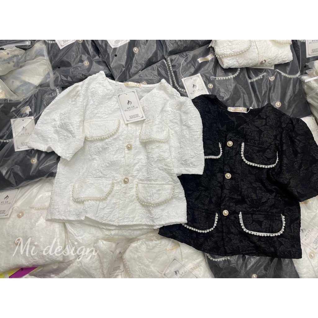 Áo xốp hoa viền ngọc nắp túi