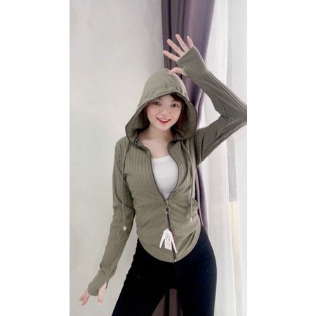 [43-53kg] Áo Khoác Thun Gân Nữ Vải Thun Gân, Mát, Nón To, 6 Túi. Áo Khoác Nữ Cao Cấp [TGTQN H185]