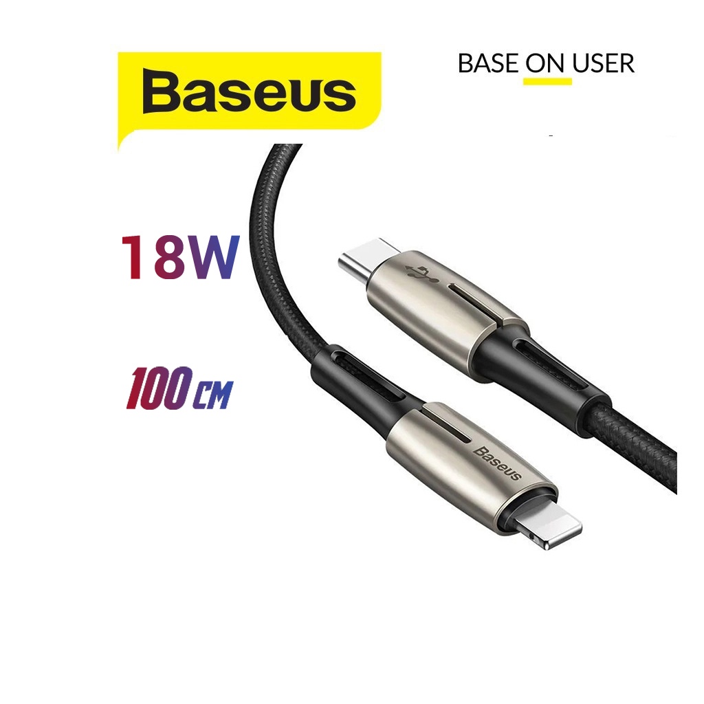 Cáp sạc 18W Baseus Horizontal Type-C to Lightning dây dù siêu bền chống rối dài 1M ( Đen )