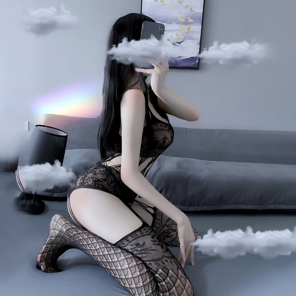 Sexy Temptation Hollow Open File Sexy Lingerie Uniform Set Lingerie Fishnet Crotchless Bodysuit Sexy