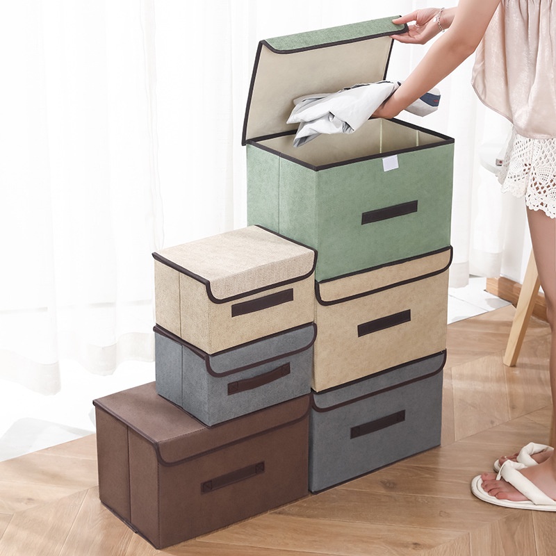 Hộp vải đựng quần áo, chăn màn, thùng đựng đồ đa năng bằng vải cứng có nắp đậy tiện lợi, gọn gàng - BooMart