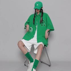 Áo Sơ Mi Nam Tay Ngắn Dáng Rộng Thêu Chữ Thời Trang Hàn Quốc