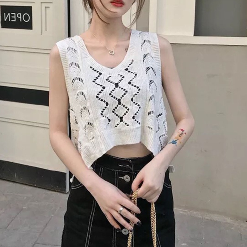 Áo Len Không Tay Cổ Chữ V Họa Tiết Hình Học Thời Trang Nữ