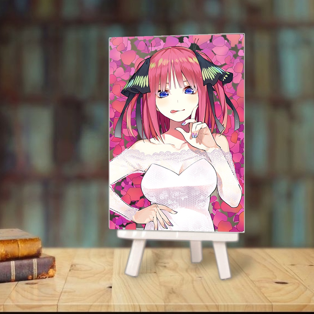 Tranh kính Gotoubun no Hanayome Nhà có 5 nàng dâu anime chibi acrylic mica trong trưng bày trang trí giá gỗ