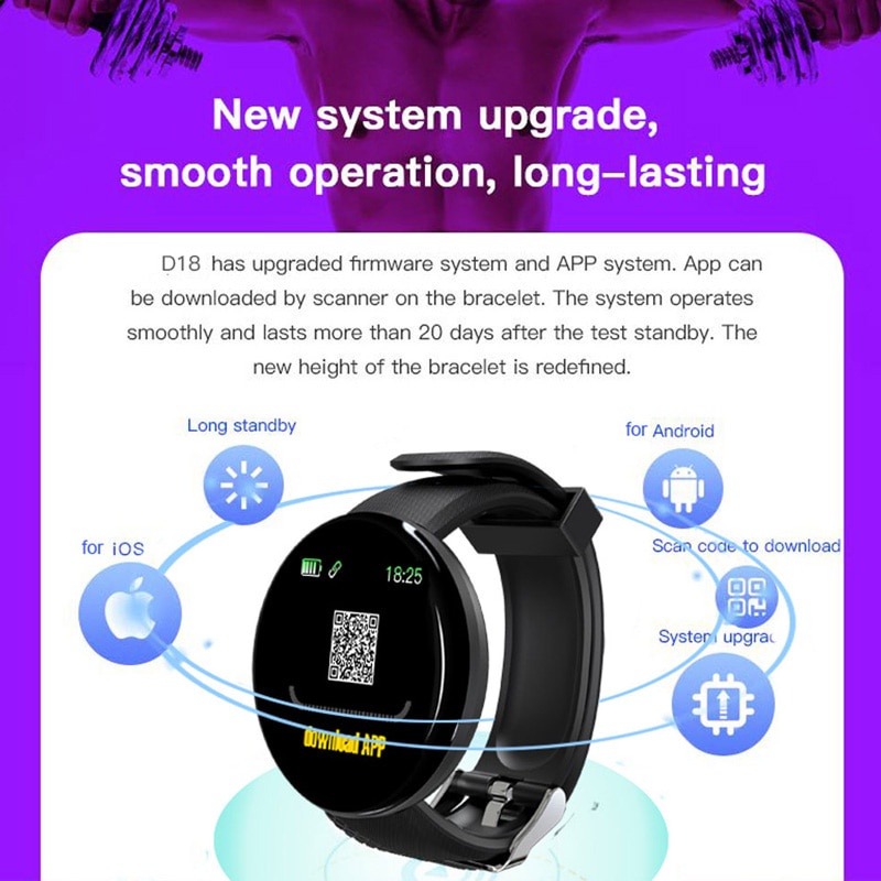 Đồng Hồ Thông Minh D18 Chống Thấm Nước Hỗ Trợ Theo Dõi Huyết Áp Kết Nối Bluetooth pk d13 d20 y68