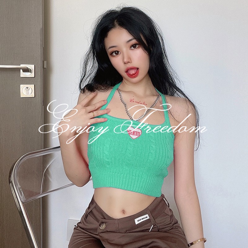 Enjoy Freedom Áo Hai Dây Thêu Họa Tiết Phối Dây Xích Thời Trang Mới 2022 Cho Nữ áo croptop
