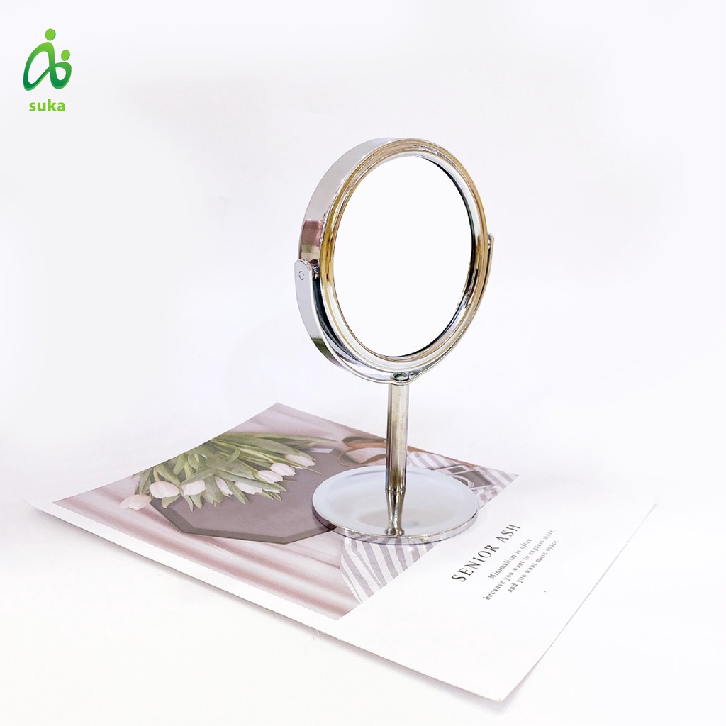 Gương để bàn trang điểm, gương soi hai mặt inox xoay 360 độ nhiều kích cỡ