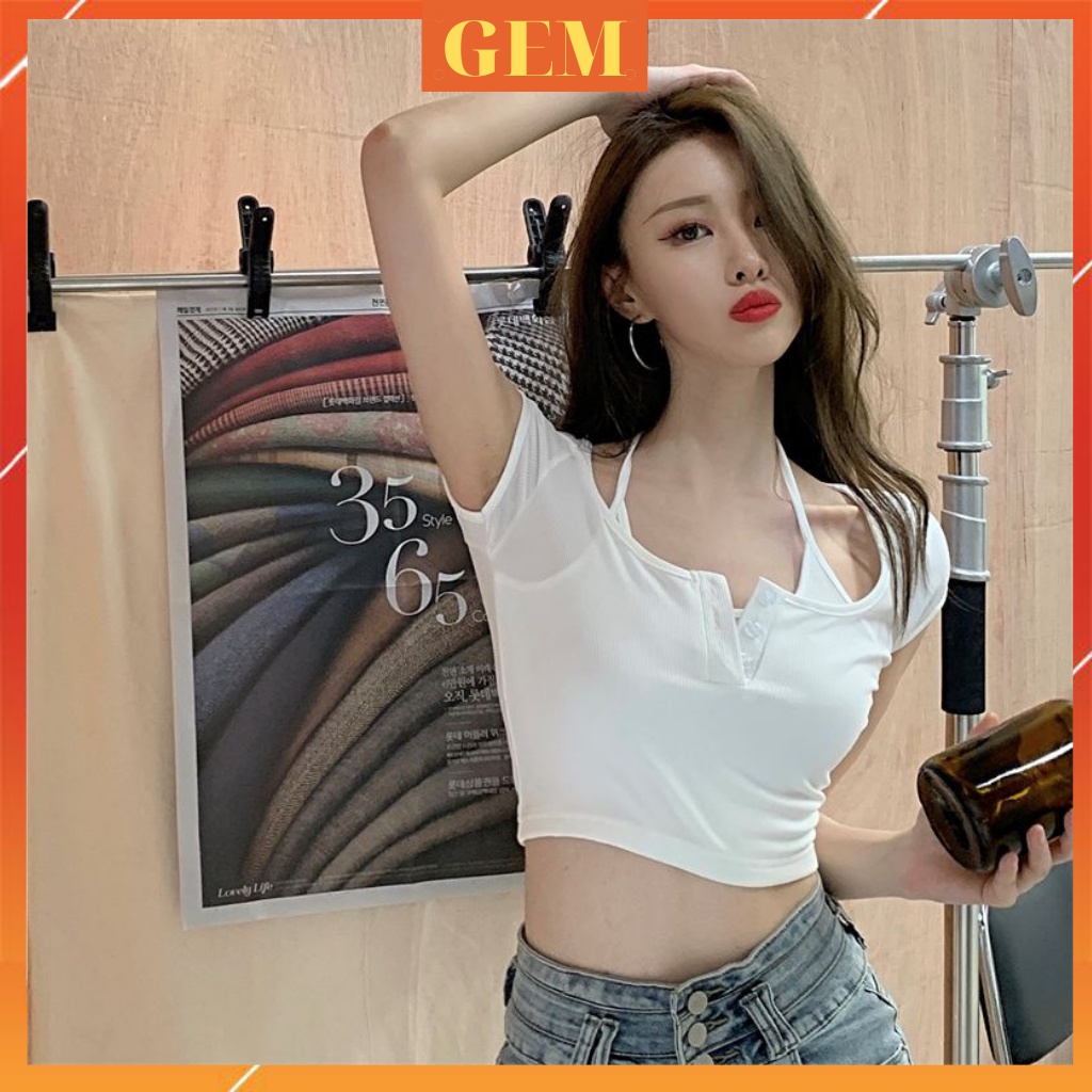 Áo croptop nữ tay ngắn kiểu yếm , áo thun nữ ôm croptop