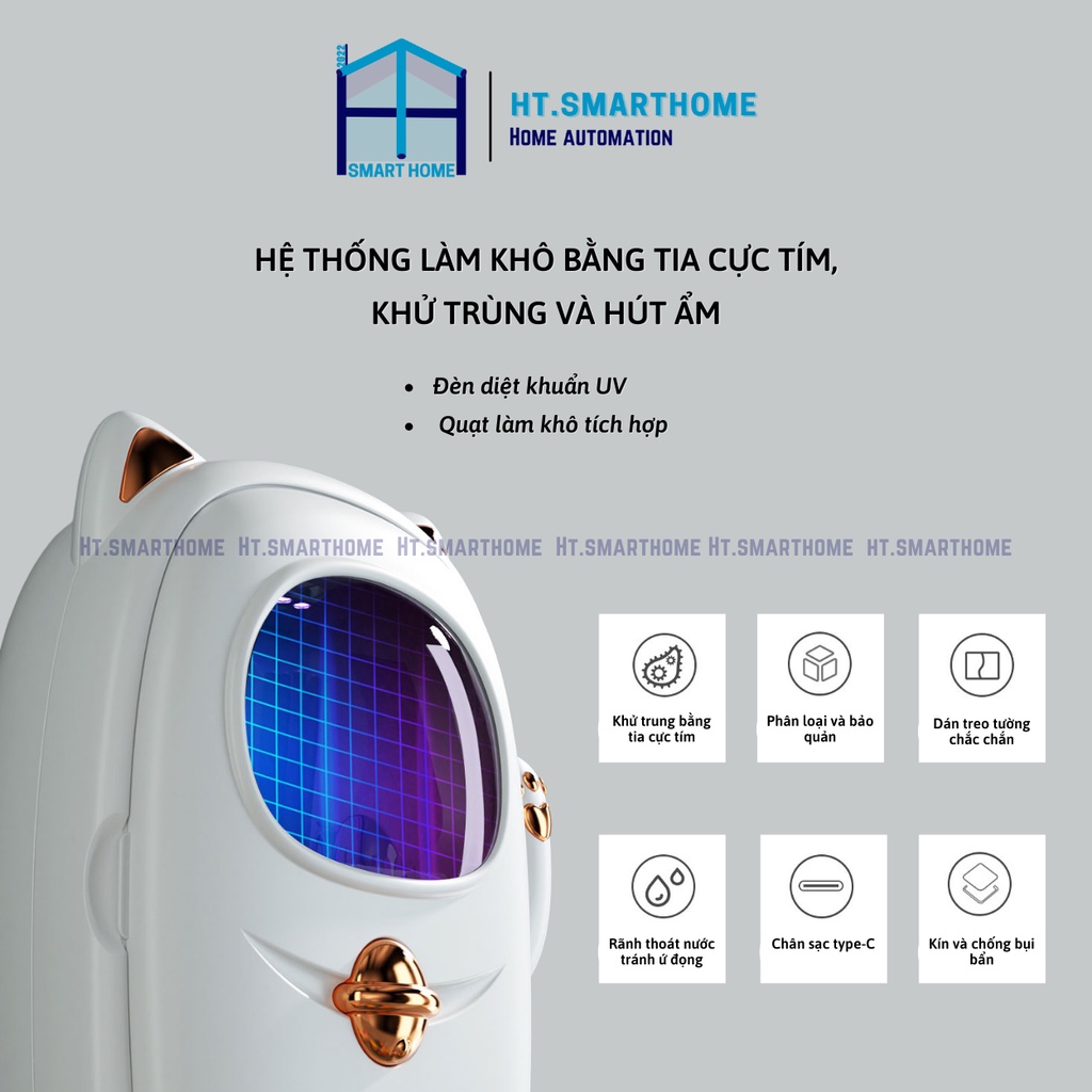 Hộp khử trùng đũa thìa bằng tia cực tím UV hình mèo may mắn - Ống đựng dụng cụ nhà bếp sấy khô thoát nước
