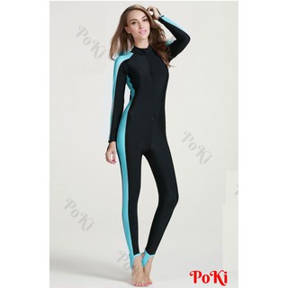 Quần áo lặn biển chống nắng, 1mm Dài tay NỮ - XANH, cản tia UV - POKI