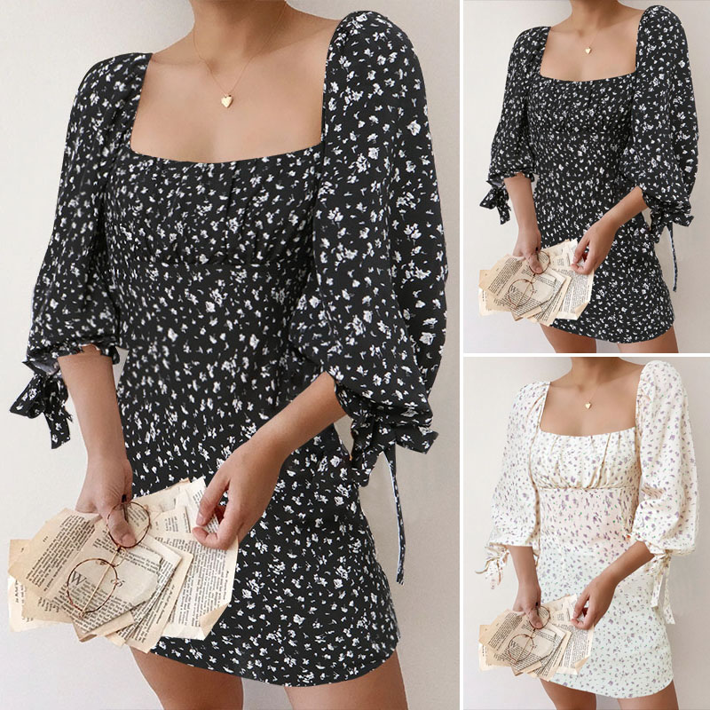 Đầm Ngắn Celmia Cổ Vuông In Hoa Viền Bèo Xinh Xắn Phong Cách Pháp Cho Phụ Nữ | BigBuy360 - bigbuy360.vn