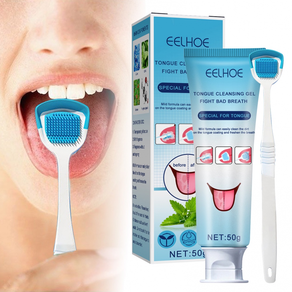 Bộ Dụng Cụ Vệ Sinh Lưỡi Bằng Silicone Kèm Bàn Chải Vệ Sinh Răng Miệng Khử Mùi Hương Bạc Hà Dễ Sử Dụng Cho Nam Và Nữ