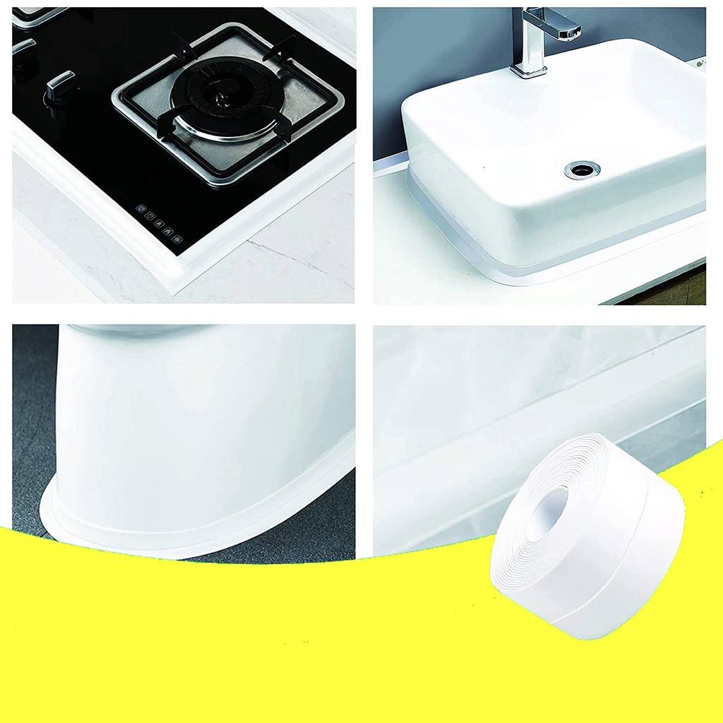 Bộ 2 Cuộn Băng Keo Tự Dính Có Thể Sử Dụng Cho Trang Trí Nhà Bếp / Bồn Rửa / Vòi Sen / Vòi Sen / Bếp Gas / Bếp Ga (38mm x 3.2m Màu Trắng + Dòng Chảy YR