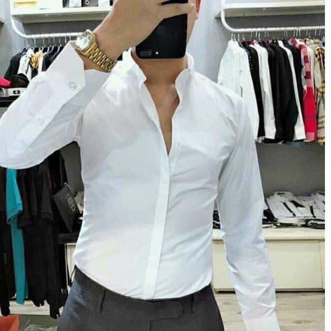 Áo Sơ Mi Nam Trơn Cao Cấp TAHISM010 Sơ Mi Dài Tay Đen ,Trắng Cổ Tàu Dáng Ôm Sang Trọng | BigBuy360 - bigbuy360.vn